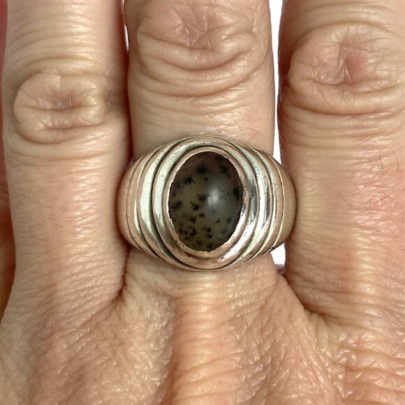 Solid Sterling Silver 925 Unisex Oval Dendritic Fern Agate Wide Band Ring Sz 8.5 - Picture 16 of 16